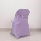 Stretch Spandex Chair Cover Lavender Lilac for Folding Chairs - Secure Fit Slipcover with Silver Rhinestone Buckled Sash Band - Bell Racket Store