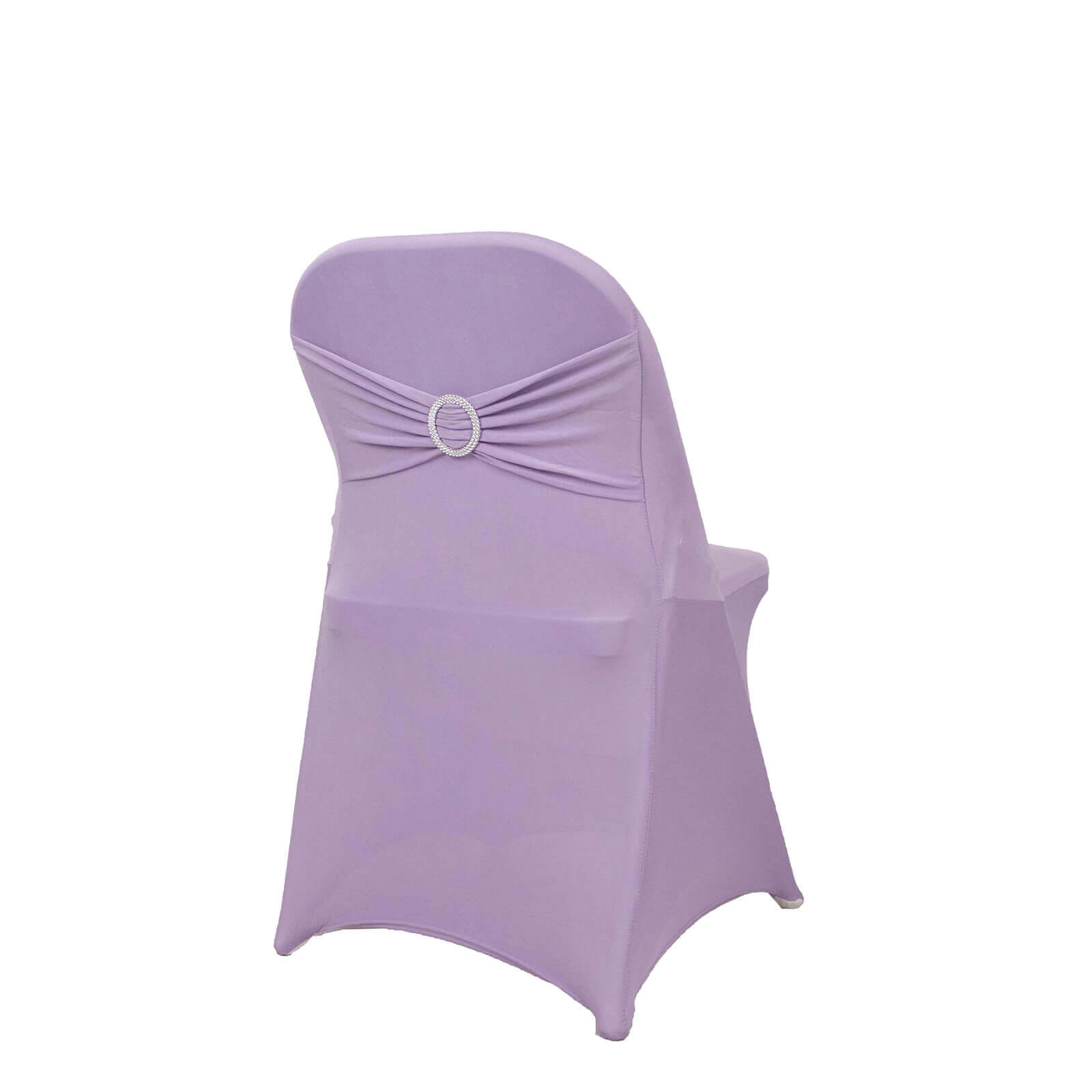 Stretch Spandex Chair Cover Lavender Lilac for Folding Chairs - Secure Fit Slipcover with Silver Rhinestone Buckled Sash Band - Bell Racket Store