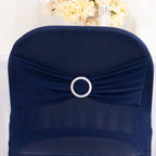 Stretch Spandex Chair Cover Navy Blue for Folding Chairs - Secure Fit Slipcover with Silver Rhinestone Buckled Sash Band - Bell Racket Store