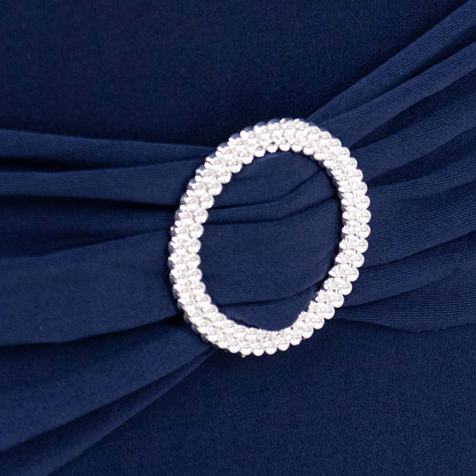 Stretch Spandex Chair Cover Navy Blue for Folding Chairs - Secure Fit Slipcover with Silver Rhinestone Buckled Sash Band - Bell Racket Store