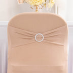 Stretch Spandex Chair Cover Nude for Folding Chairs - Secure Fit Slipcover with Silver Rhinestone Buckled Sash Band - Bell Racket Store