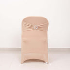 Stretch Spandex Chair Cover Nude for Folding Chairs - Secure Fit Slipcover with Silver Rhinestone Buckled Sash Band - Bell Racket Store