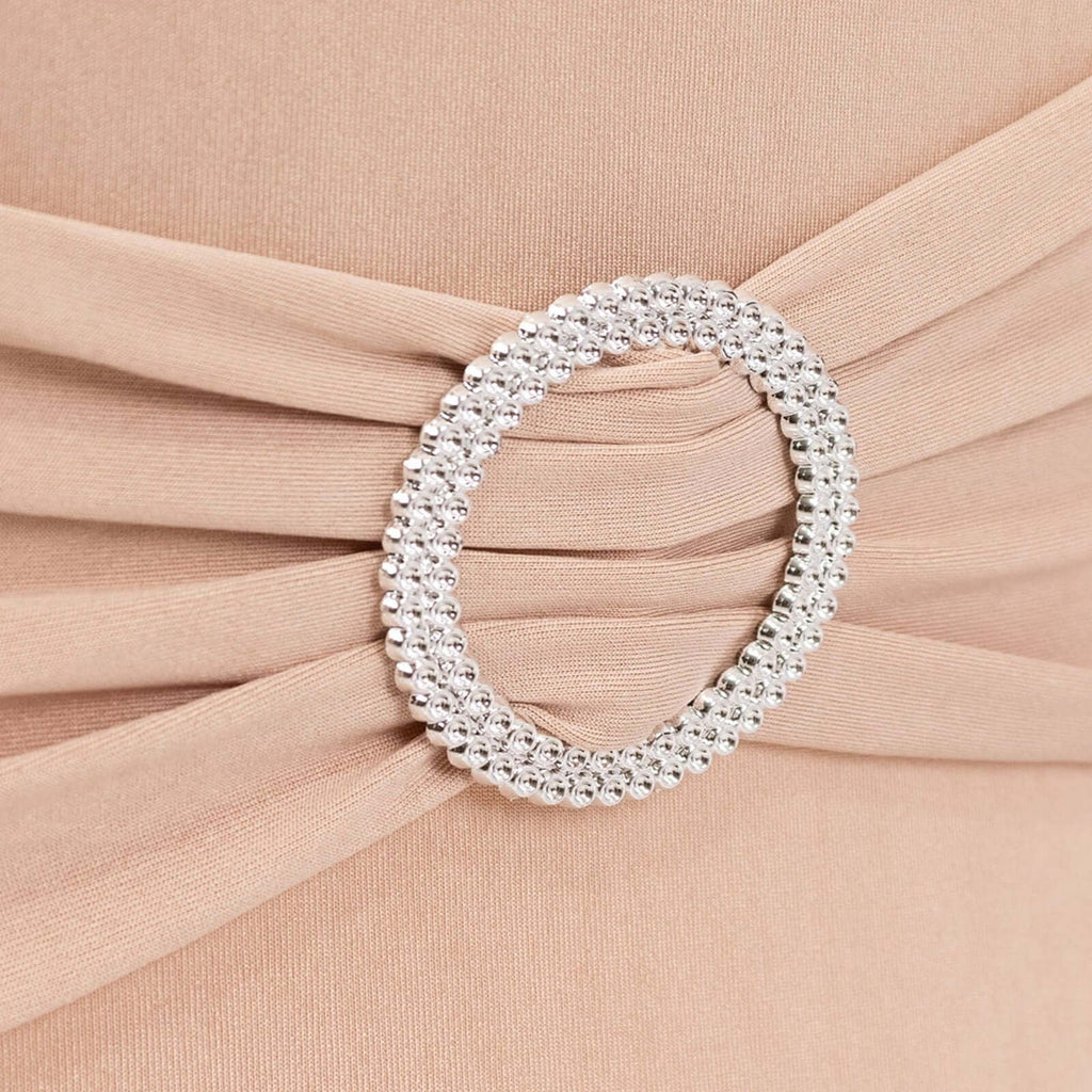 Stretch Spandex Chair Cover Nude for Folding Chairs - Secure Fit Slipcover with Silver Rhinestone Buckled Sash Band - Bell Racket Store