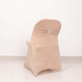 Stretch Spandex Chair Cover Nude for Folding Chairs - Secure Fit Slipcover with Silver Rhinestone Buckled Sash Band - Bell Racket Store