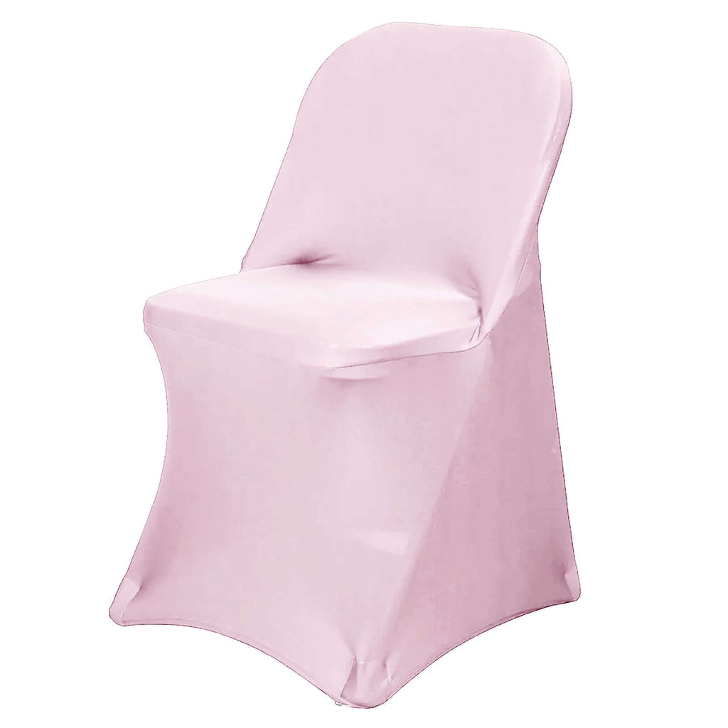 Stretch Spandex Chair Cover Pink for Folding Chairs - Reusable & Wrinkle-Resistant 160GSM Fitted Slipcover