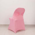 Stretch Spandex Chair Cover Pink for Folding Chairs - Secure Fit Slipcover with Silver Rhinestone Buckled Sash Band - Bell Racket Store