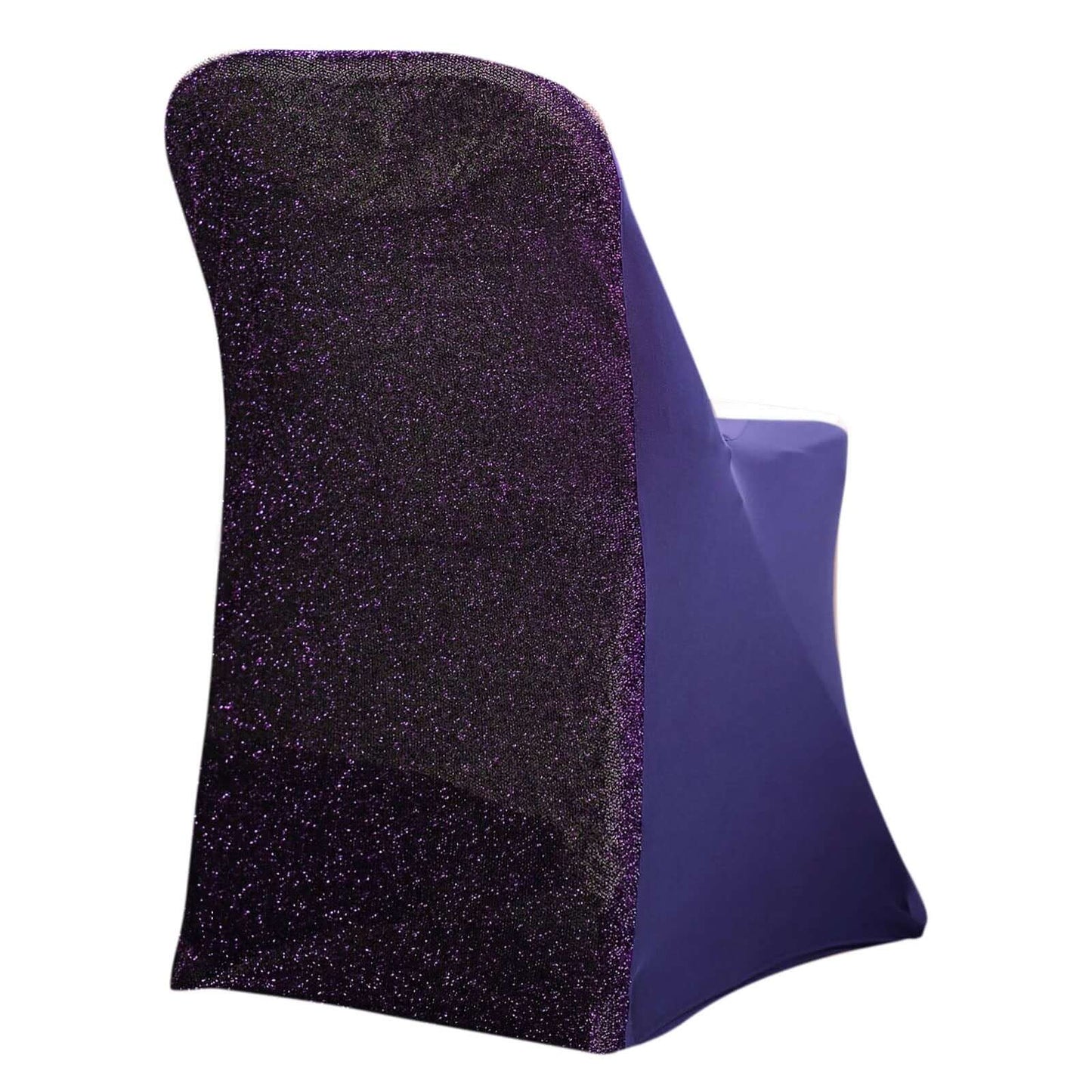 Stretch Spandex Chair Cover Purple for Folding Chairs - Metallic Shimmer Tinsel Back Design Fitted Slipcover
