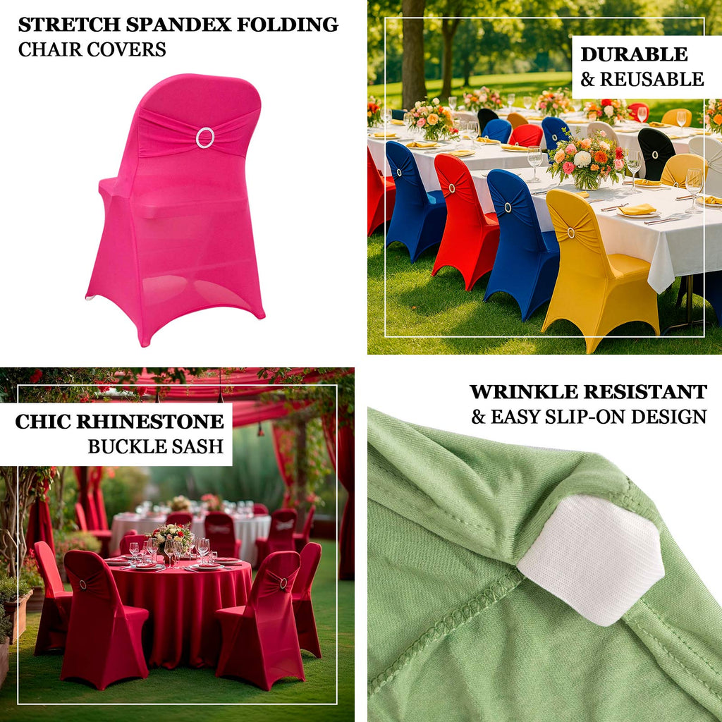 Stretch Spandex Chair Cover Purple for Folding Chairs - Secure Fit Slipcover with Silver Rhinestone Buckled Sash Band - Bell Racket Store
