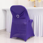 Stretch Spandex Chair Cover Purple for Folding Chairs - Secure Fit Slipcover with Silver Rhinestone Buckled Sash Band - Bell Racket Store