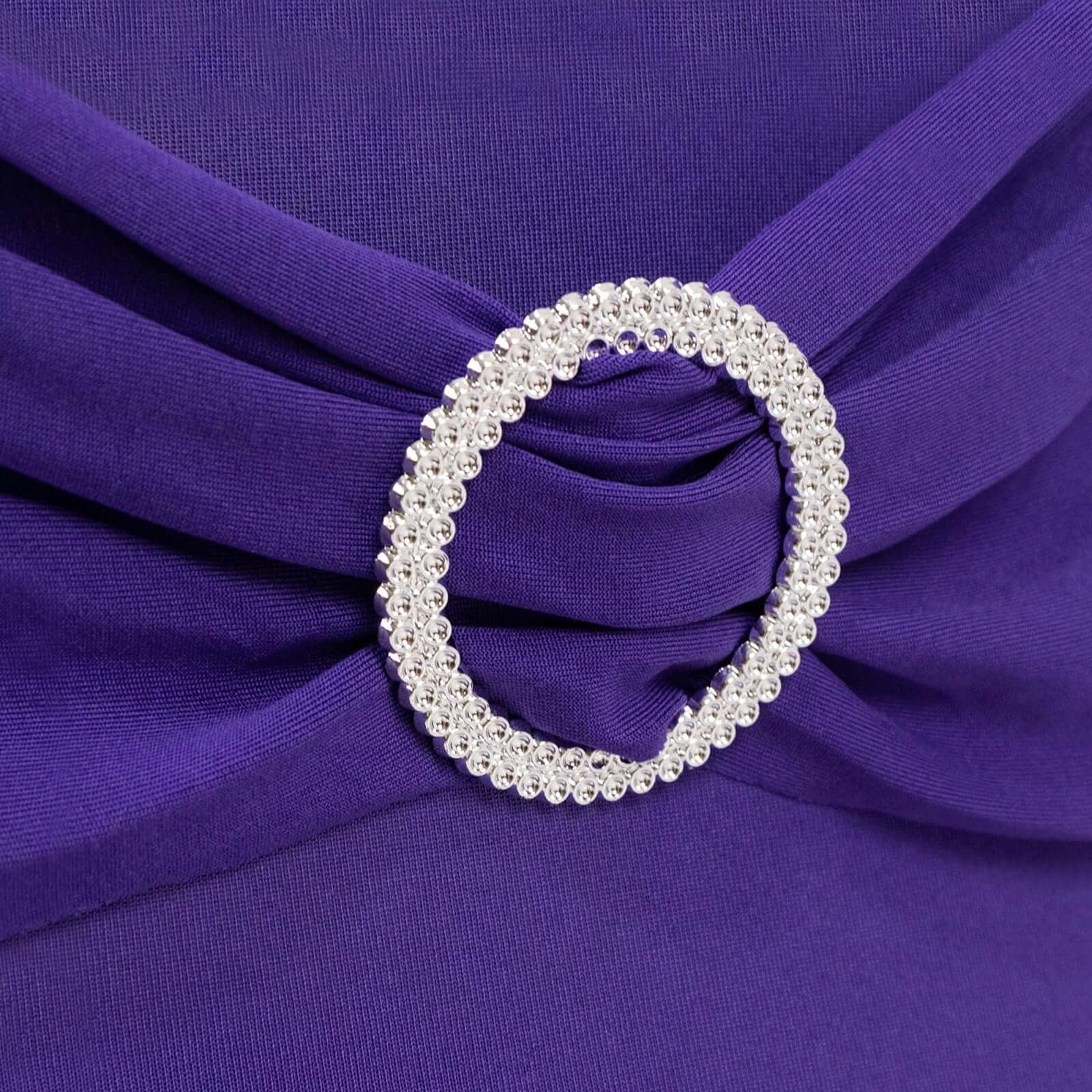 Stretch Spandex Chair Cover Purple for Folding Chairs - Secure Fit Slipcover with Silver Rhinestone Buckled Sash Band - Bell Racket Store