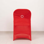 Stretch Spandex Chair Cover Red for Folding Chairs - Secure Fit Slipcover with Silver Rhinestone Buckled Sash Band - Bell Racket Store