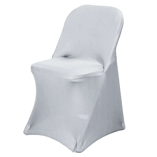 Stretch Spandex Chair Cover Silver for Folding Chairs - Reusable & Wrinkle - Resistant 160GSM Fitted Slipcover - NestOCart