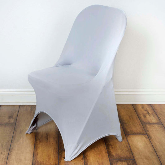 Stretch Spandex Chair Cover Silver for Folding Chairs - Reusable & Wrinkle - Resistant 160GSM Fitted Slipcover - NestOCart