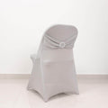 Stretch Spandex Chair Cover Silver for Folding Chairs - Secure Fit Slipcover with Silver Rhinestone Buckled Sash Band - Bell Racket Store