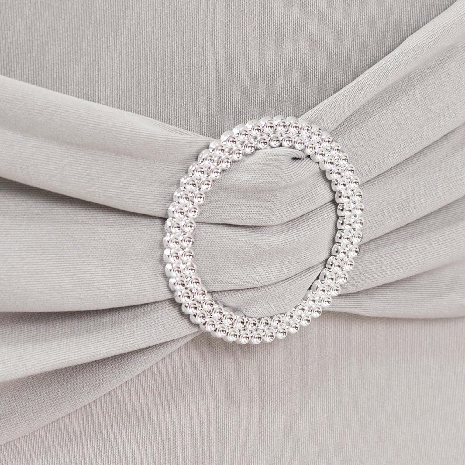 Stretch Spandex Chair Cover Silver for Folding Chairs - Secure Fit Slipcover with Silver Rhinestone Buckled Sash Band - Bell Racket Store