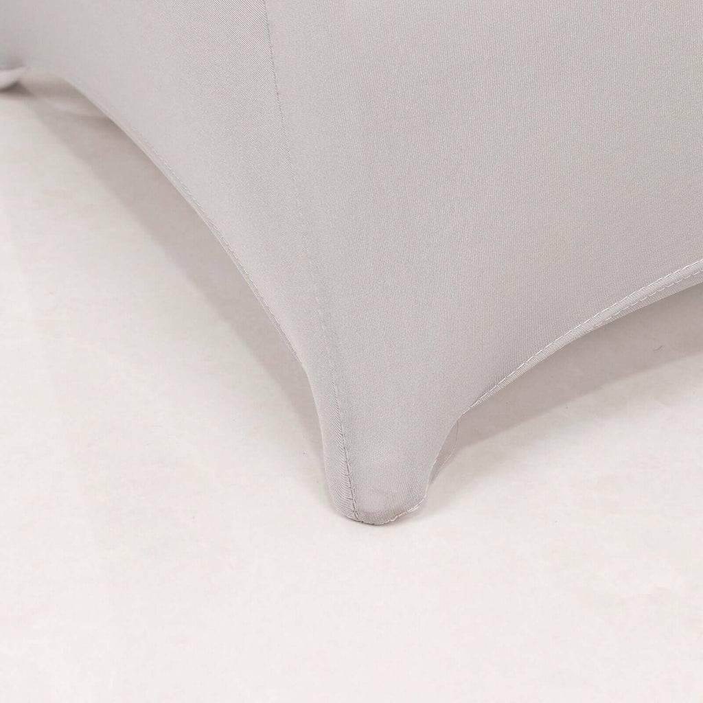 Stretch Spandex Chair Cover Silver for Folding Chairs - Secure Fit Slipcover with Silver Rhinestone Buckled Sash Band - Bell Racket Store