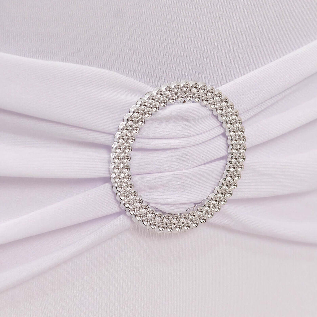 Stretch Spandex Chair Cover White for Folding Chairs - Enhanced Style & Secure Fit Slipcover with Stunning Silver Rhinestone Buckled Sash Band - Bell Racket Store