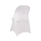 Stretch Spandex Chair Cover White for Folding Chairs - Enhanced Style & Secure Fit Slipcover with Stunning Silver Rhinestone Buckled Sash Band - Bell Racket Store