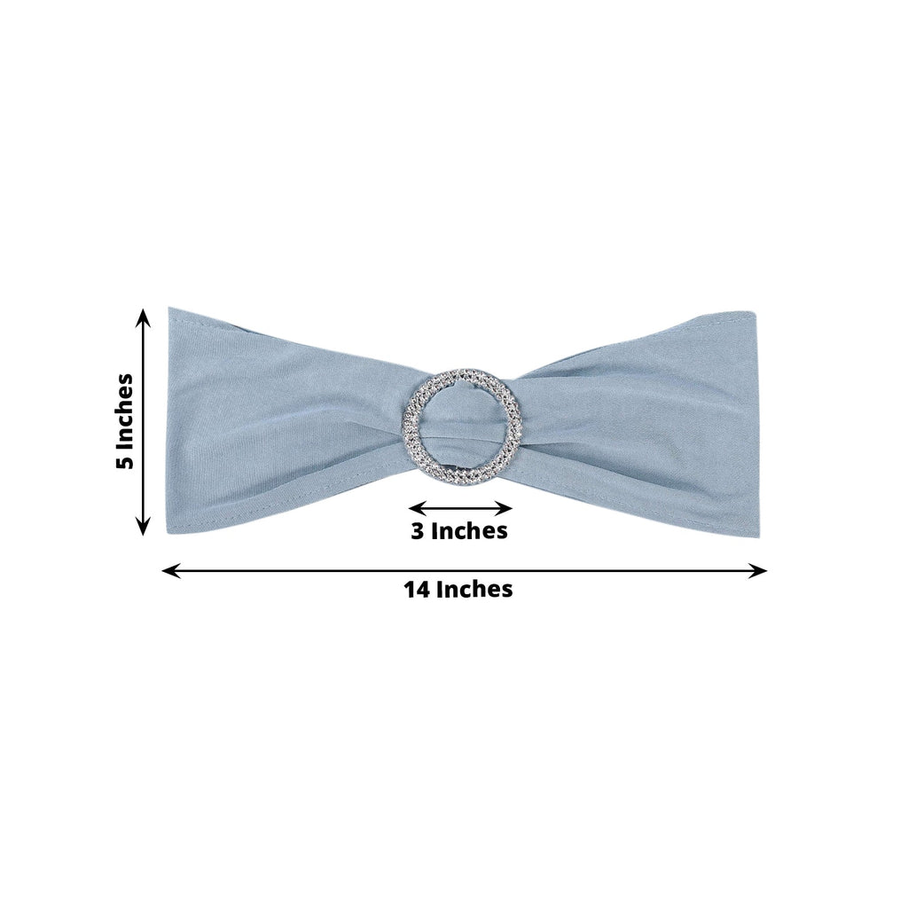5 Pack Stretch Spandex Chair Sashes Dusty Blue - Reusable Chair Bands with Silver Diamond Ring Slide Buckle 5"x14"