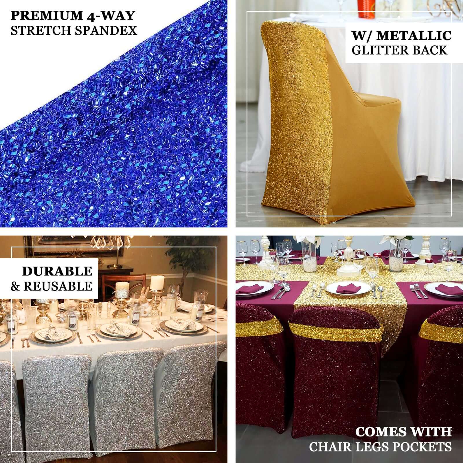 Stretch Spandex Chair Cover Purple for Folding Chairs - Metallic Shimmer Tinsel Back Design Fitted Slipcover