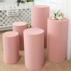 Set of 5 Dusty Rose Spandex Cylinder Pedestal Stand Covers, Stretchable Pillar Prop Covers - 160 GSM