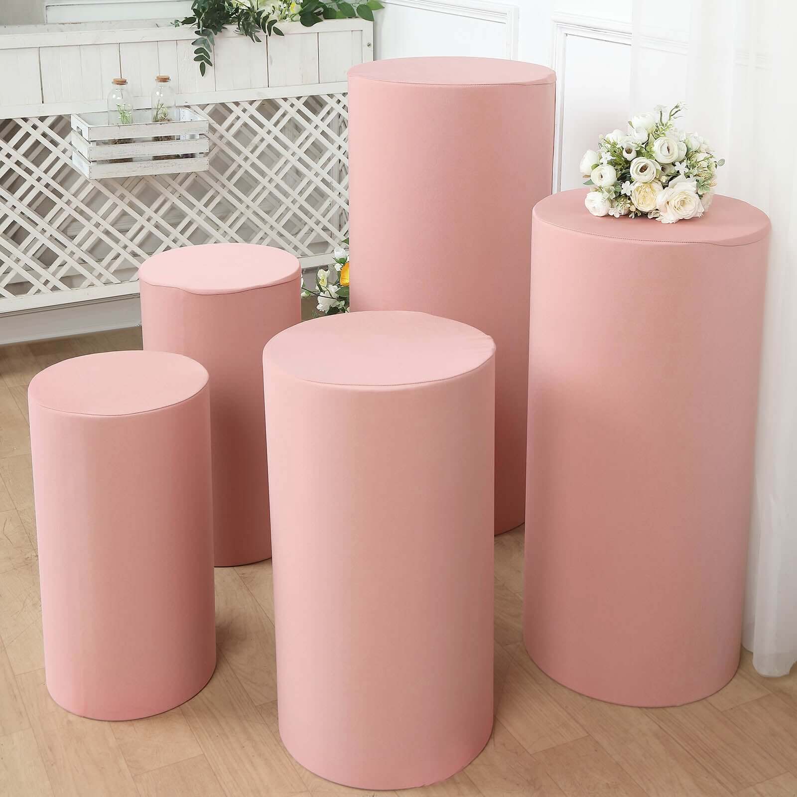 Set of 5 Dusty Rose Spandex Cylinder Pedestal Stand Covers, Stretchable Pillar Prop Covers - 160 GSM