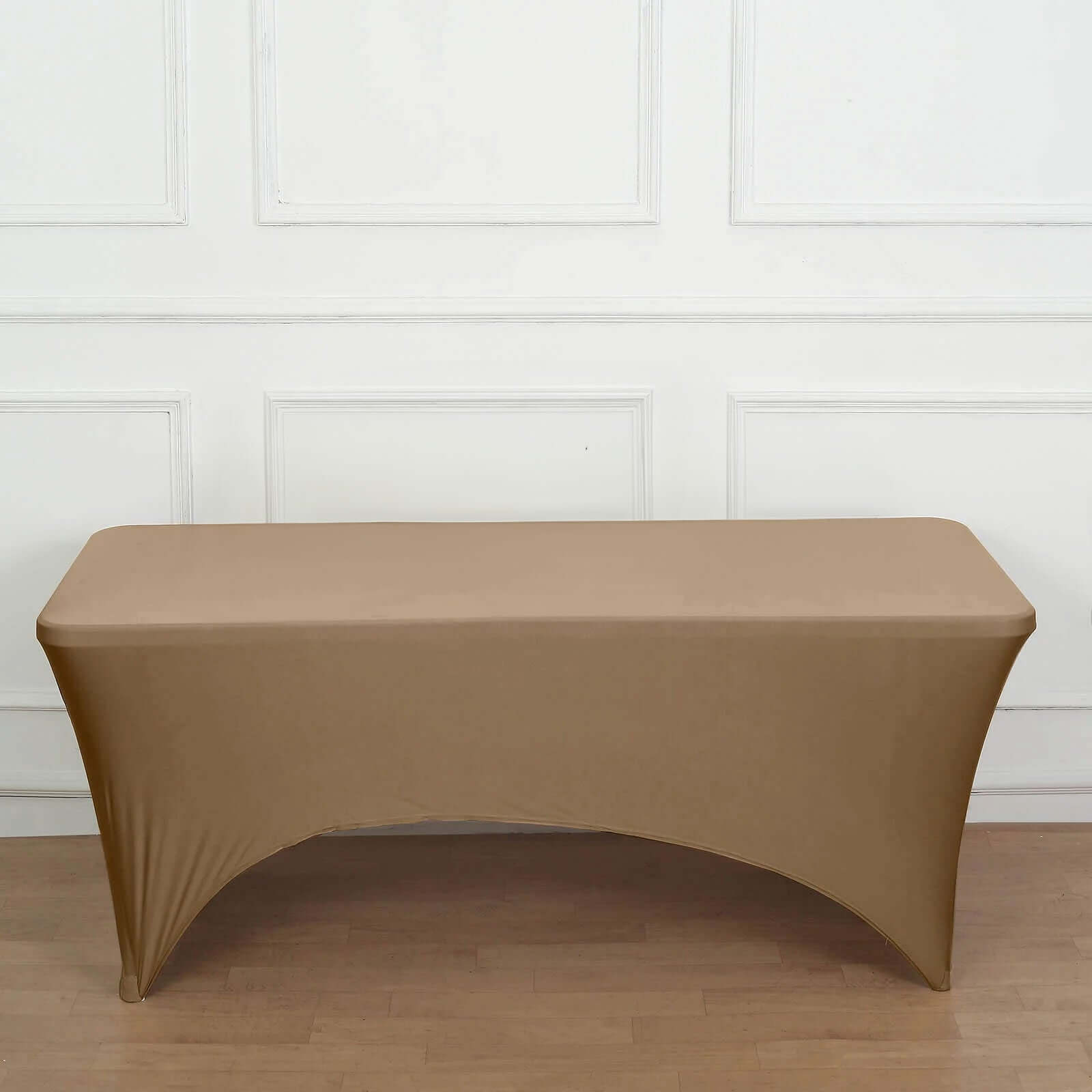 Stretch Spandex 96"x30" Rectangle Table Cover Taupe - Durable Form-Fitting Tablecloth