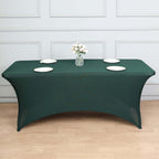 Stretch Spandex 96"x30" Rectangle Table Cover Hunter Emerald Green - Durable Form-Fitting Tablecloth