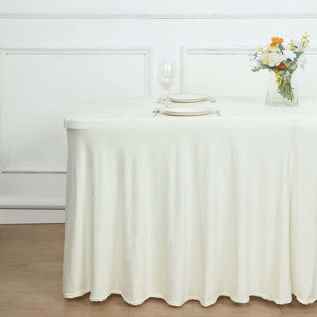 Spandex Rectangle 72"x30" Table Skirt Ivory with Wavy Skirt-Like Effect Table Cover