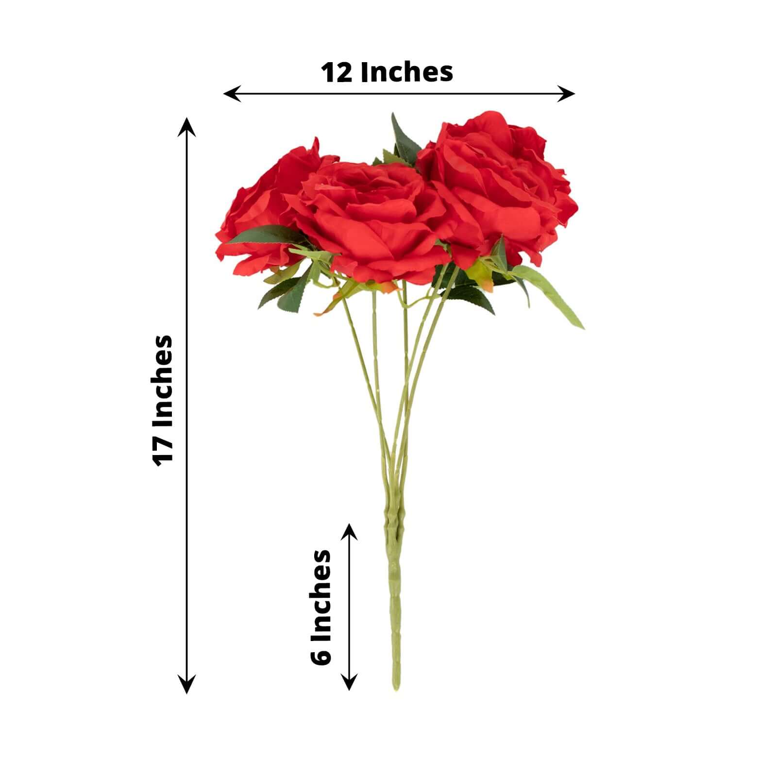 2 Bushes 17" Red Premium Silk Jumbo Rose Flower Bouquet, High Quality Artificial Wedding Floral Arrangements