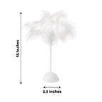 Table Lamp Feather Design White LED Battery Operated - Cordless Wedding Centerpiece 15"
