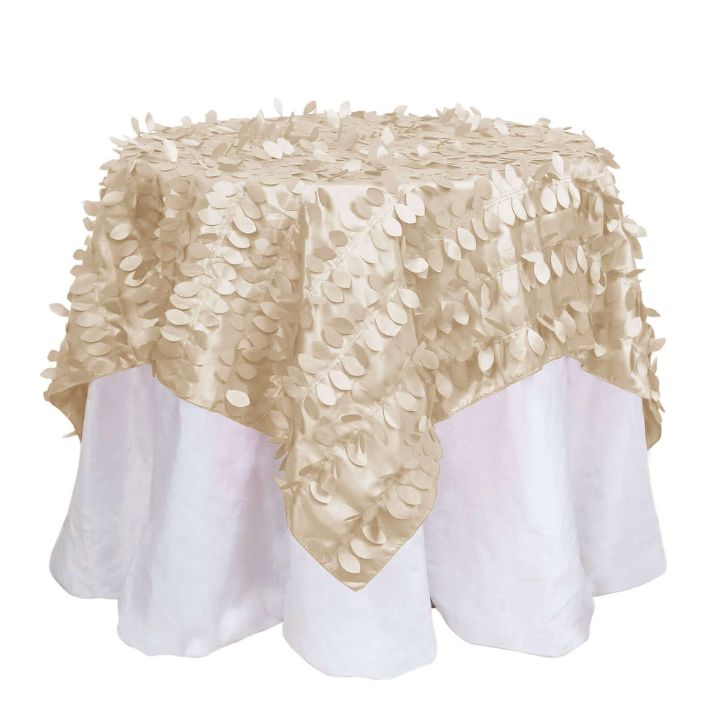Taffeta 54"x54" Table Overlay Square Tablecloth Beige 3D Leaf Petal Table Cover