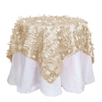 Taffeta 54"x54" Table Overlay Square Tablecloth Beige 3D Leaf Petal Table Cover