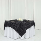 Satin 72"x72" Table Overlay Square Tablecloth Black - 3D Rosette Design for Stylish Occasions