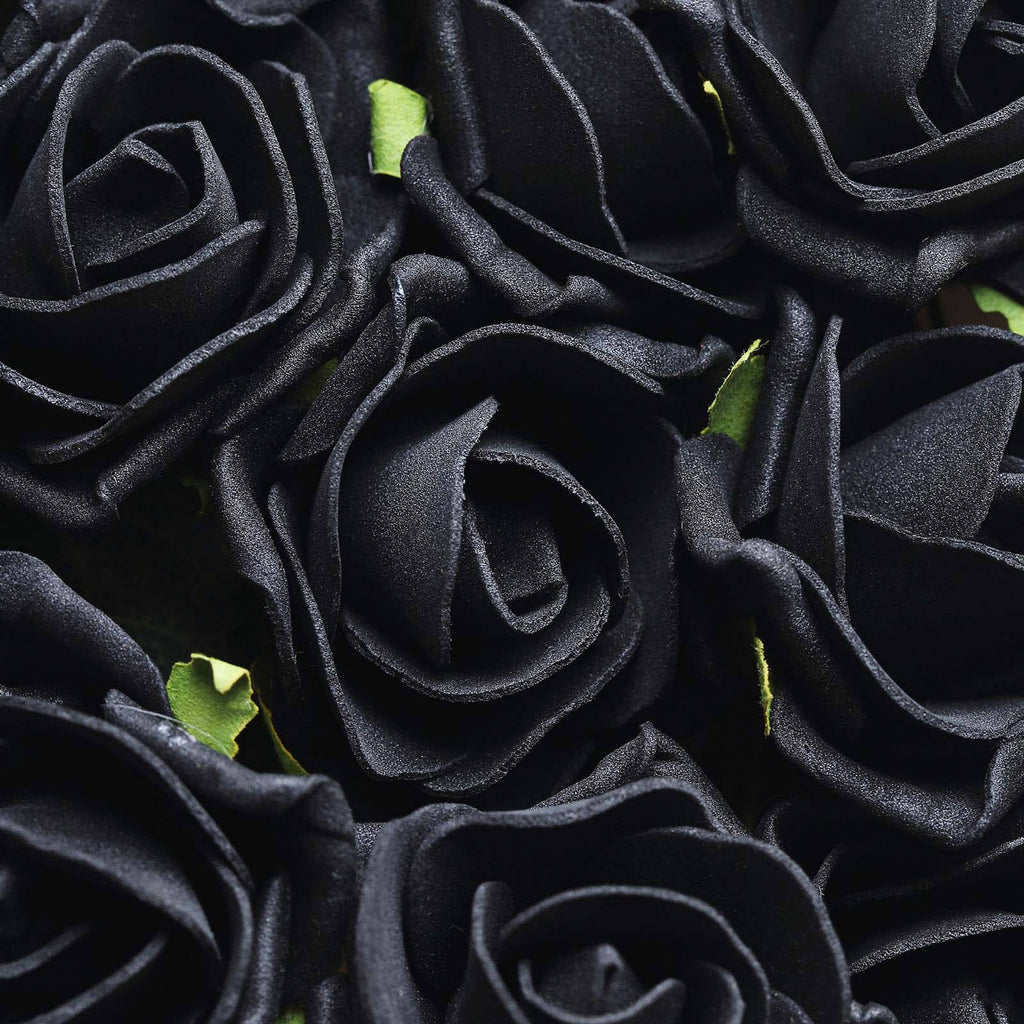 24 Roses 2" Black Artificial Foam Flowers With Stem Wire and Leaves