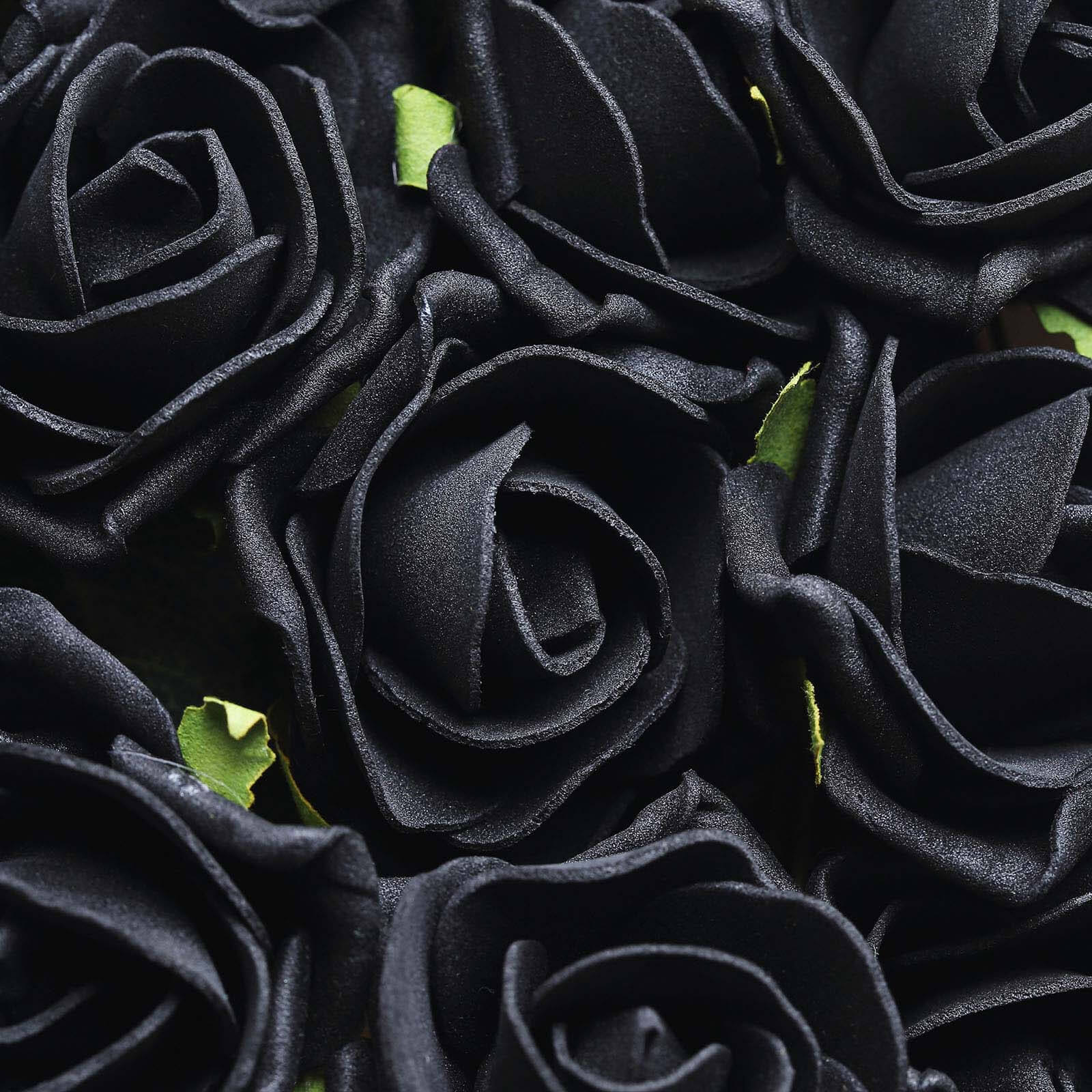24 Roses 2" Black Artificial Foam Flowers With Stem Wire and Leaves
