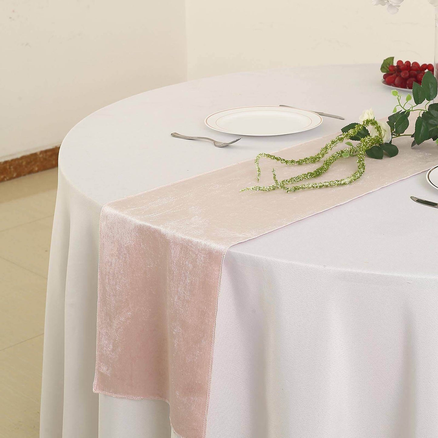 Premium Velvet 12"x108" Table Runner Blush - Sheen Finish Reusable Table Decor