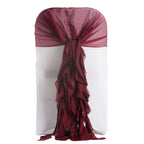 1 Set Chiffon Hoods Chair Sashes with Willow Ruffles Design Burgundy - Stylish Chair Bow Decor