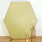 8ftx7ft Champagne Metallic Shimmer Tinsel Spandex Hexagon Wedding Arbor Cover, 2-Sided Backdrop