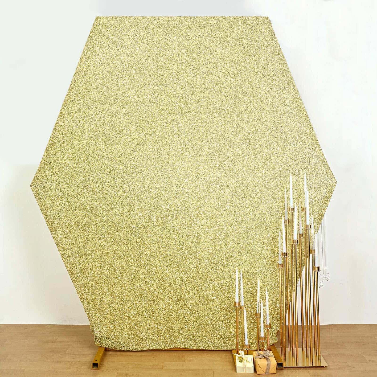 8ftx7ft Champagne Metallic Shimmer Tinsel Spandex Hexagon Wedding Arbor Cover, 2-Sided Backdrop