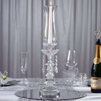 Crystal Glass Hurricane Candle Taper Candlestick Holder, Decorative Piece With Chandelier Chains 20"