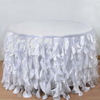Taffeta 21ft Table Skirt White Cascading Curly Willow Style for Weddings & Banquets