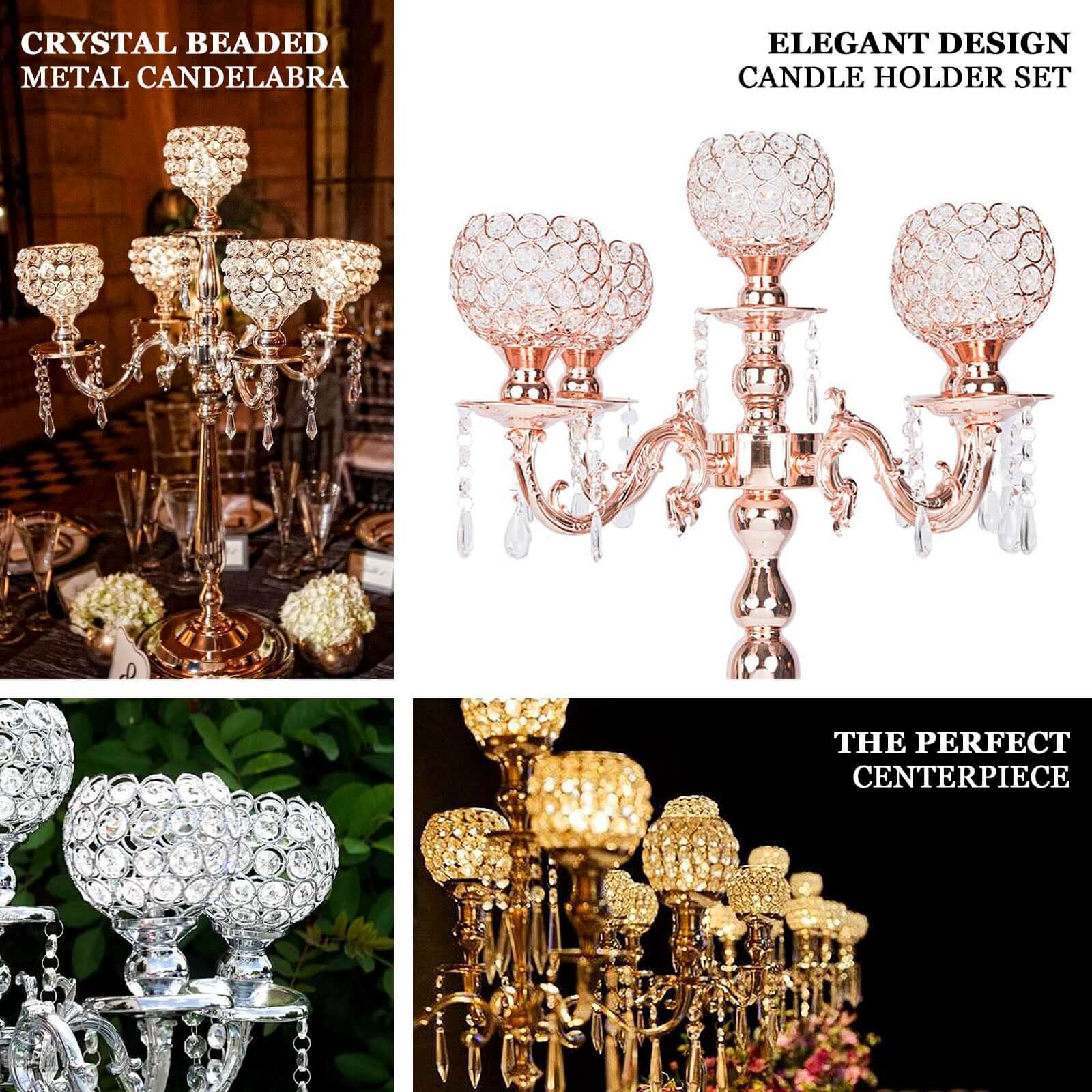 5-Arm Crystal Beaded Globe Candelabra Gold Metal - Chic Candle Holder Table Centerpiece for Gatherings 25"