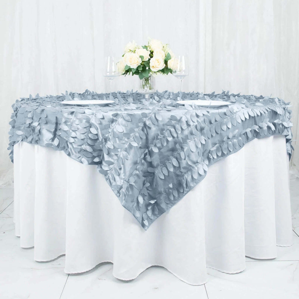 Taffeta 72"x72" Table Overlay Square Tablecloth Dusty Blue - 3D Leaf Petal Table Cover