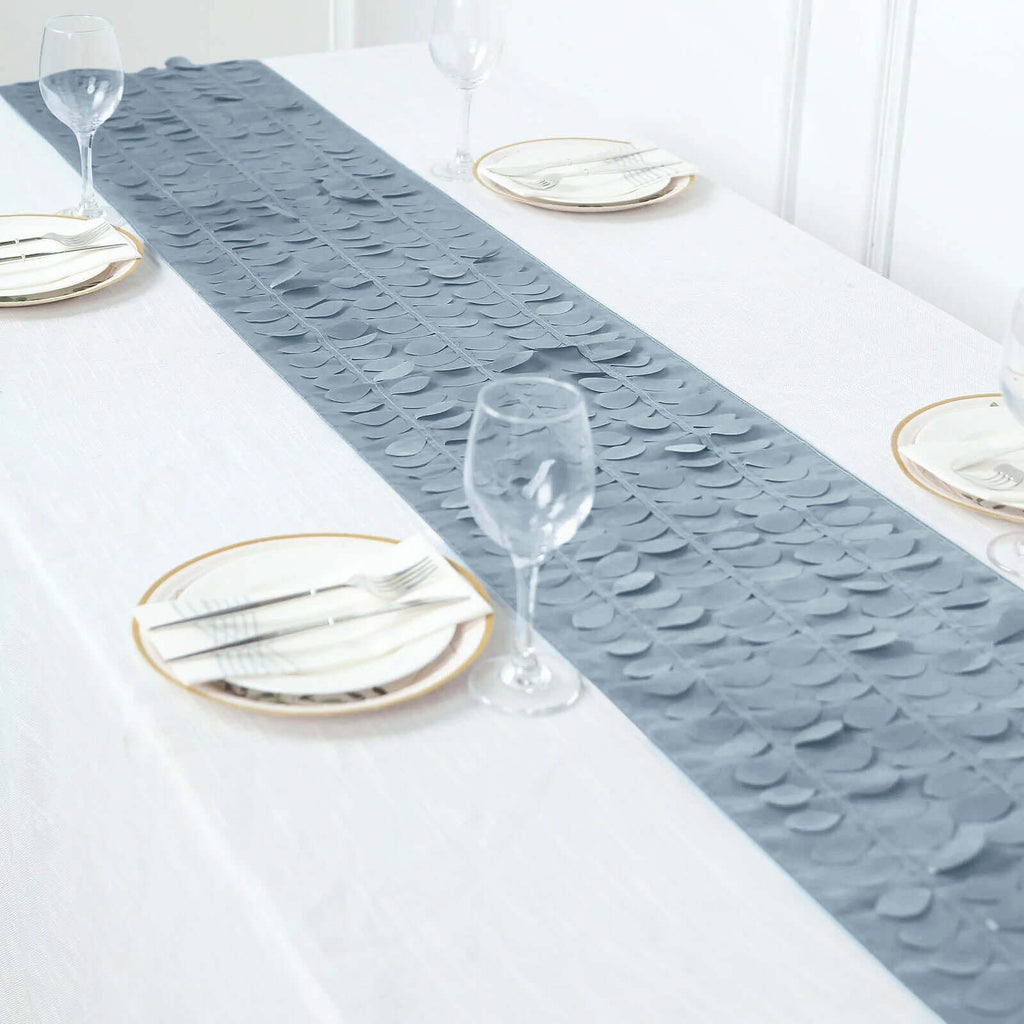 Taffeta Fabric 12"x108" Table Runner Dusty Blue - 3D Leaf Petal Design