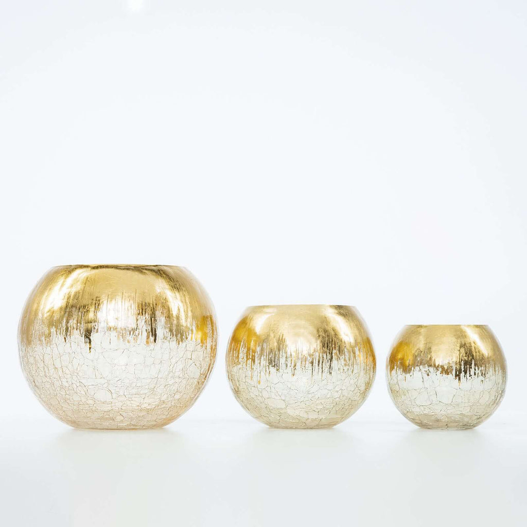 Glass Flower Vase Gold Foiled Crackle Bubble - Decorative Floral Centerpiece for Tables 6"