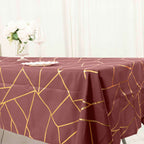 Polyester 60"x102" Rectangle Tablecloth Cinnamon Rose with Gold Foil Geometric Pattern - Wrinkle-Resistant & Durable Table Cover