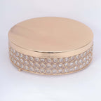 Metal Cake Stand Pedestal Crystal Beaded Design Gold - Cupcake Display and Dessert Riser 14"