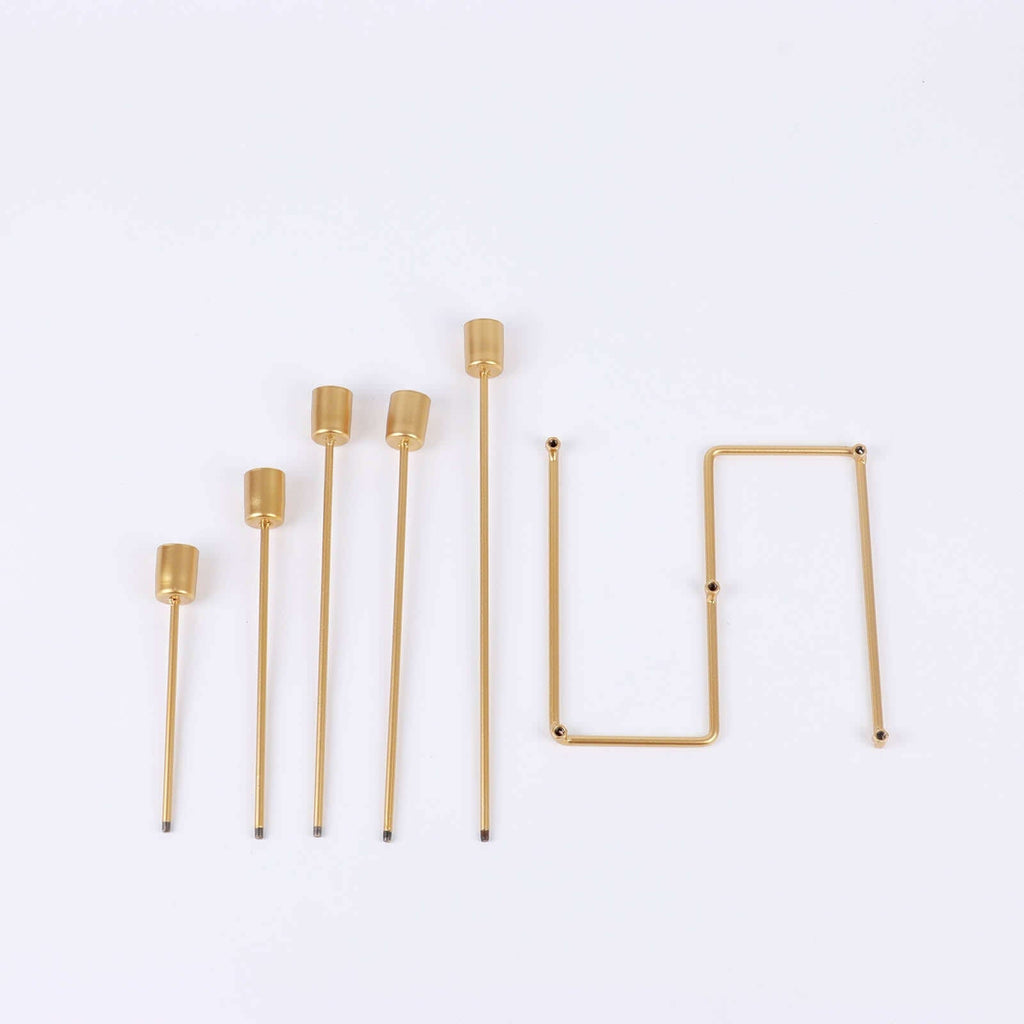 Taper Candle Holder Gold Metal 5-Arm Geometric Candelabra Design - Decorative Piece for Banquets and Celebrations 12"