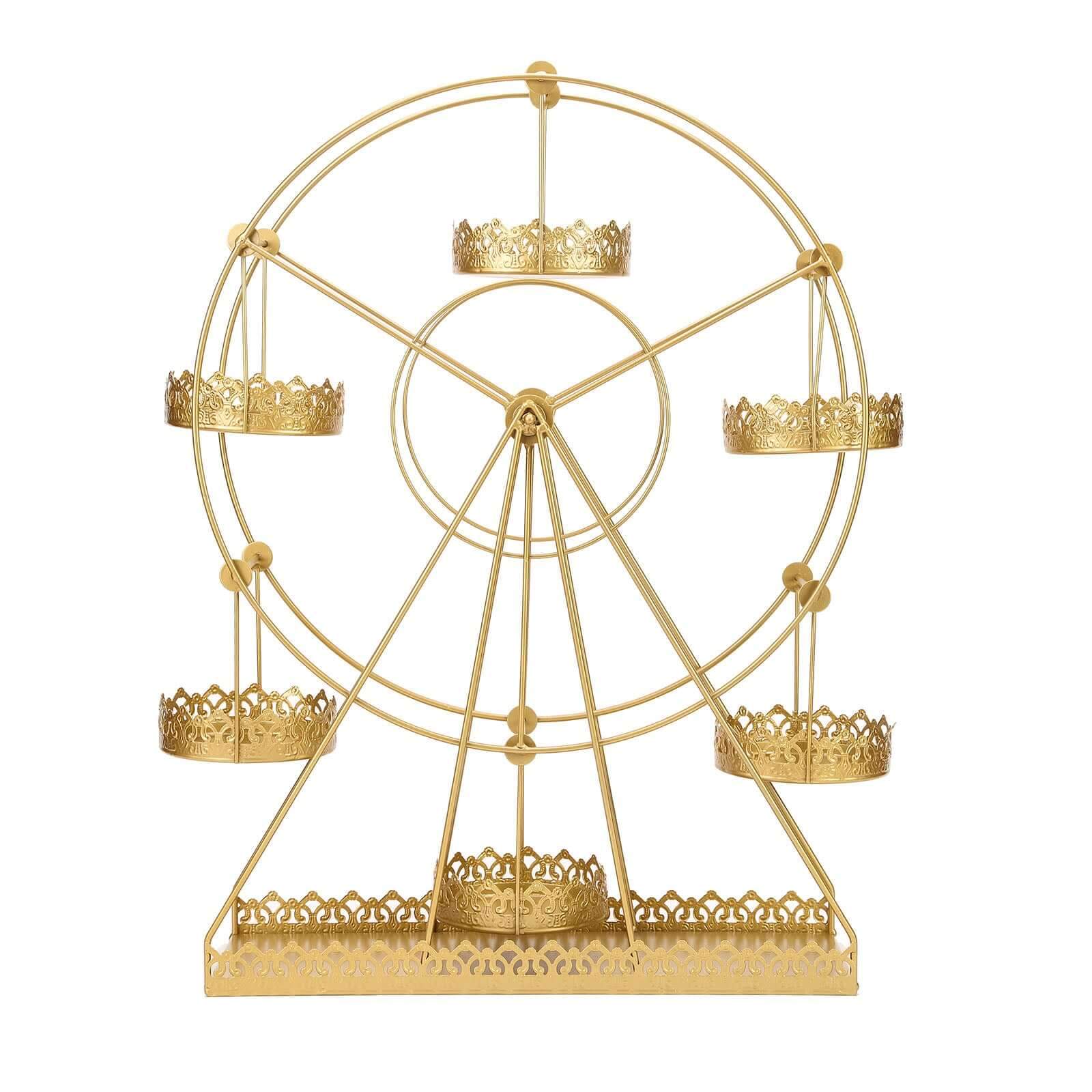Metal Ferris Wheel Cupcake Holder Gold - Large Decorative Rotating Dessert Display Stand for Carnival-Themed Events Baby Showers & Weddings 23"